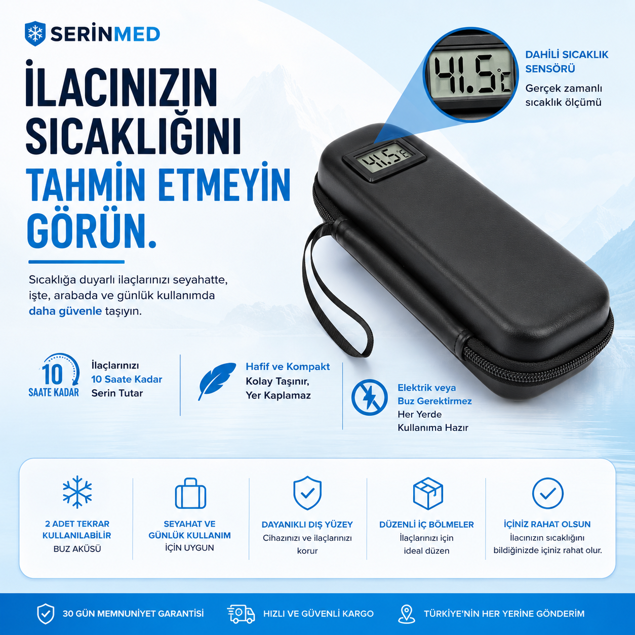 SerinMed™ Sıcaklık Göstergeli İnsülin ve İlaç Taşıma Çantası